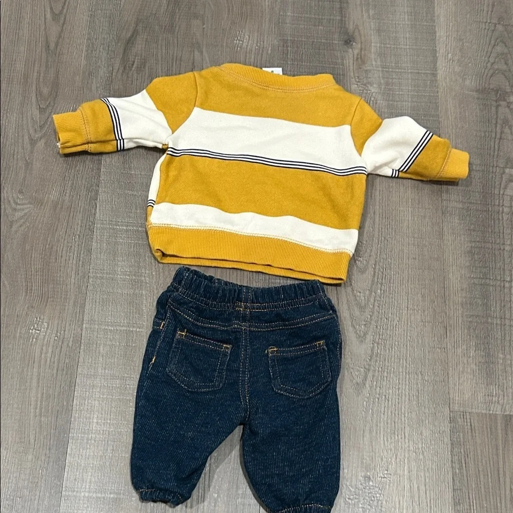 Carters Striped Yellow and White Baby Sweater with Blue Pants